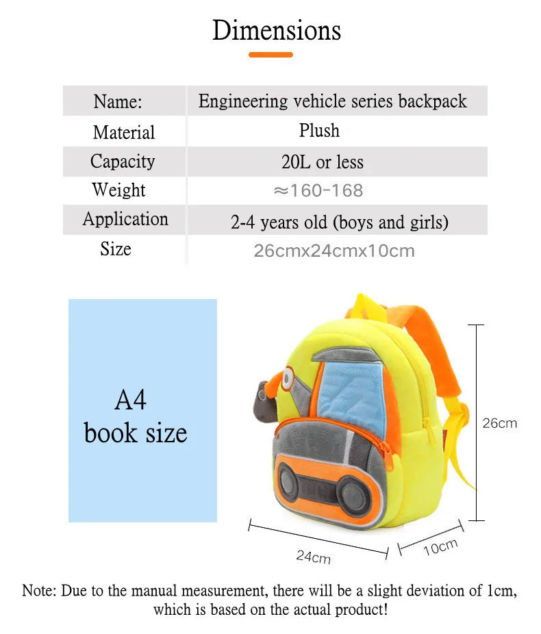 Plush Bulldozer Excavator Backpack for Kids 2-4 Years Old