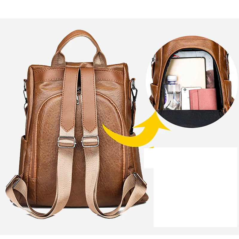 Anti Theft Women Backpack PU Leather School Bag