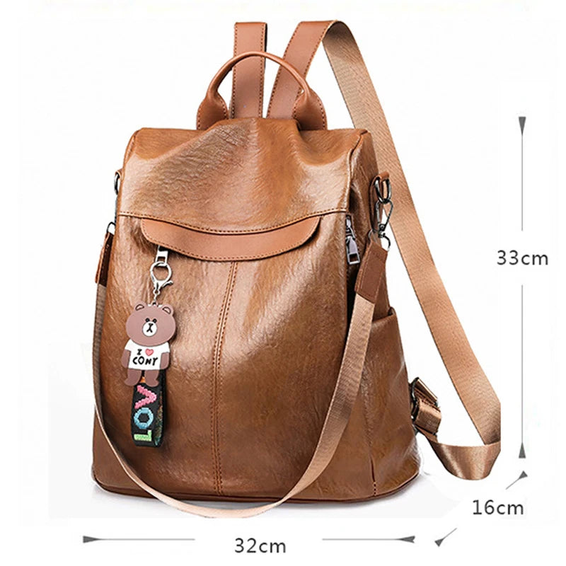 Anti Theft Women Backpack PU Leather School Bag