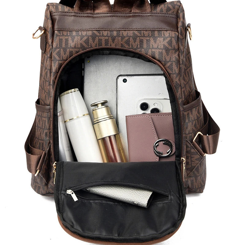 Nordic Style Women's Backpack Large Capacity Leather School Bag