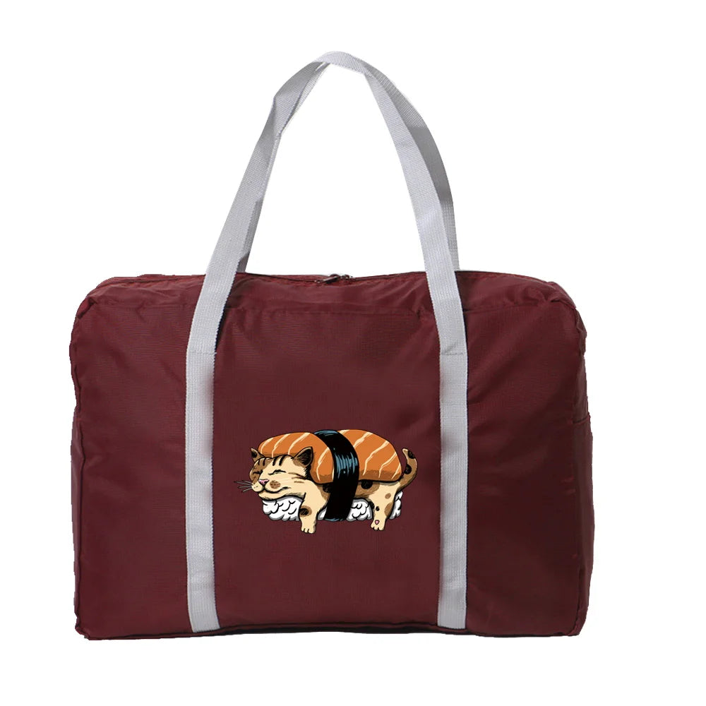 Nylon Foldable Travel Bags Large Capacity WaterProof Handbags Japan Cat Pattern
