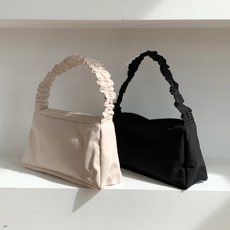 Nylon Small Hobos Shoulder Bag Zipper Strap Plicated Women's Handbag