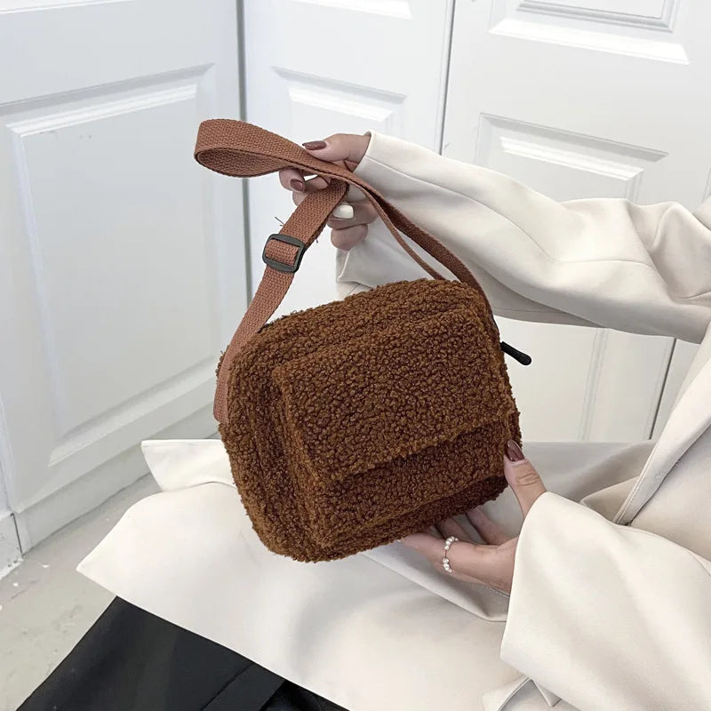 Plush Fabric Women's Shoulder Crossbody Bag Small Lambs Wool