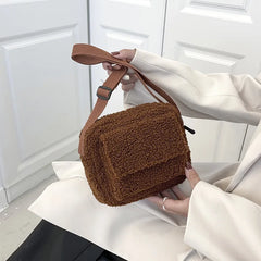 Plush Fabric Women's Shoulder Crossbody Bag Small Lambs Wool