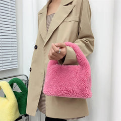 Plush Fabric Women's Shoulder Crossbody Bag Lambs Wool Fluffy Fur