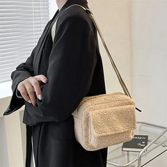 Plush Fabric Women's Shoulder Crossbody Bag Small Lambs Wool