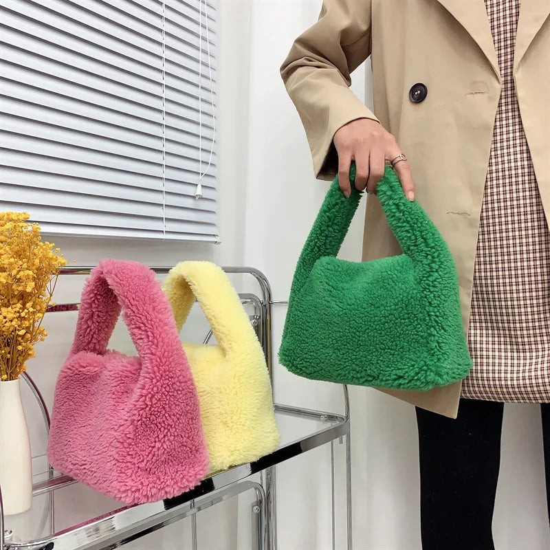 Plush Fabric Women's Shoulder Crossbody Bag Lambs Wool Fluffy Fur