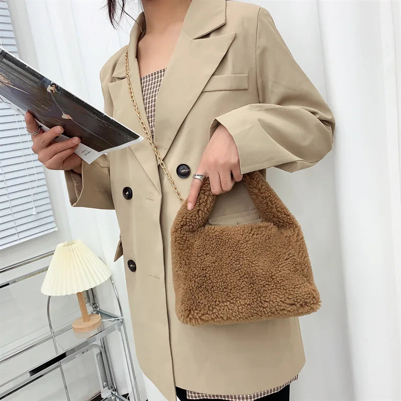Plush Fabric Women's Shoulder Crossbody Bag Lambs Wool Fluffy Fur