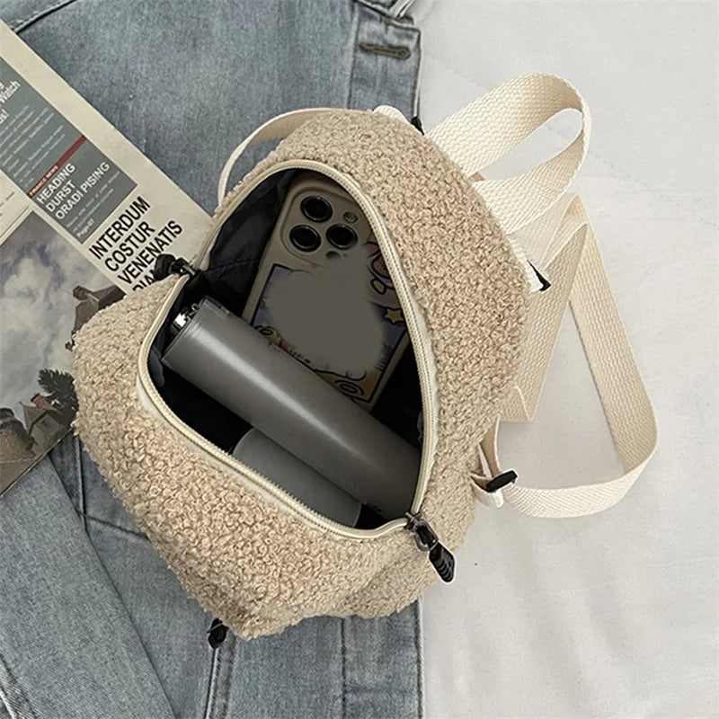 Plush Fabric Women's Shoulder Crossbody Bag Small Lambs Wool
