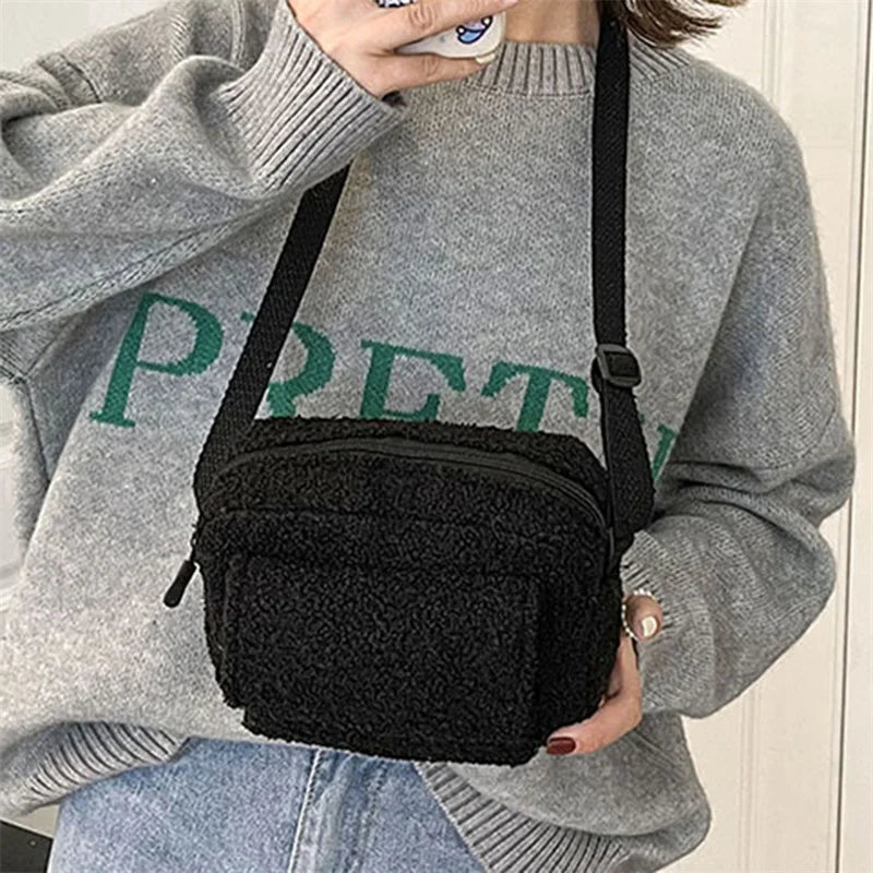 Plush Fabric Women's Shoulder Crossbody Bag Small Lambs Wool