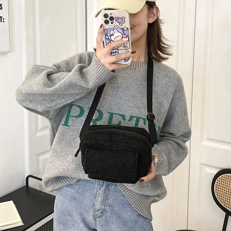 Plush Fabric Women's Shoulder Crossbody Bag