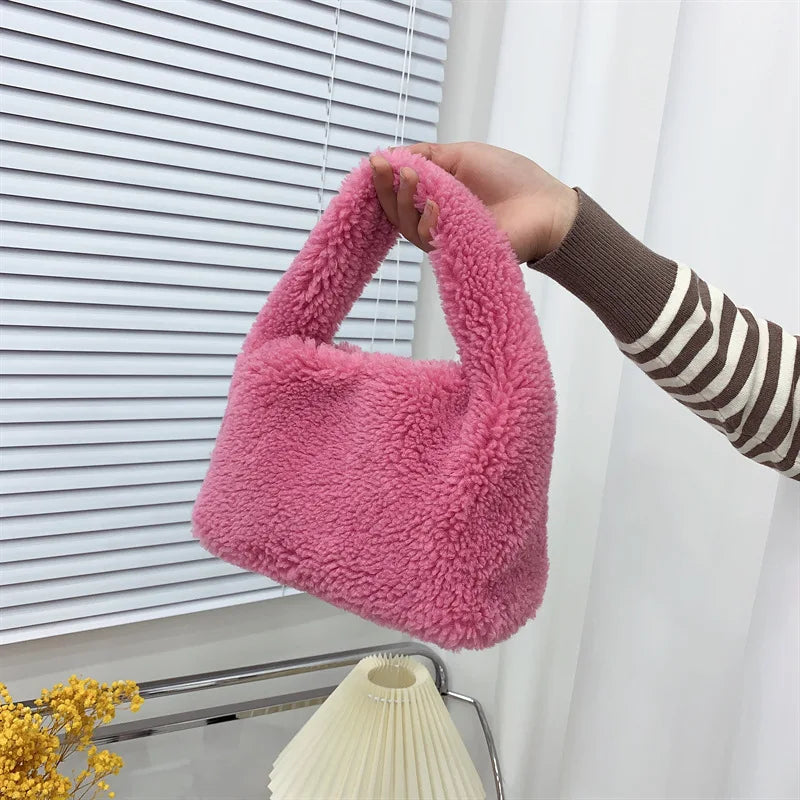 Plush Fabric Women's Shoulder Crossbody Bag Lambs Wool Fluffy Fur