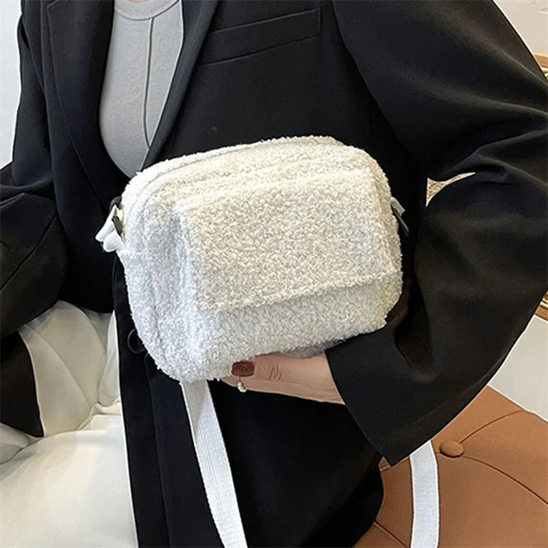 Plush Fabric Women's Shoulder Crossbody Bag Small Lambs Wool