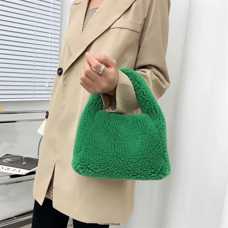 Plush Fabric Women's Shoulder Crossbody Bag Lambs Wool Fluffy Fur