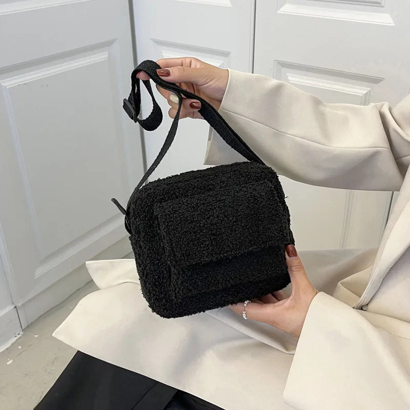 Plush Fabric Women's Shoulder Crossbody Bag Small Lambs Wool
