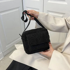 Plush Fabric Women's Shoulder Crossbody Bag Small Lambs Wool