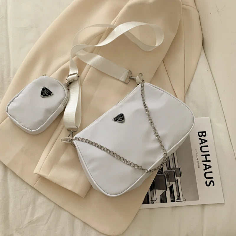 Retro Women Crossbody Bag Crescent Chain Underarm Shoulder Square Bag
