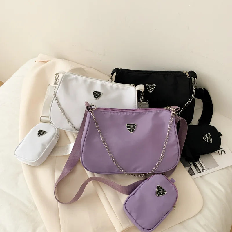 Retro Women Crossbody Bag Crescent Chain Underarm Shoulder Square Bag