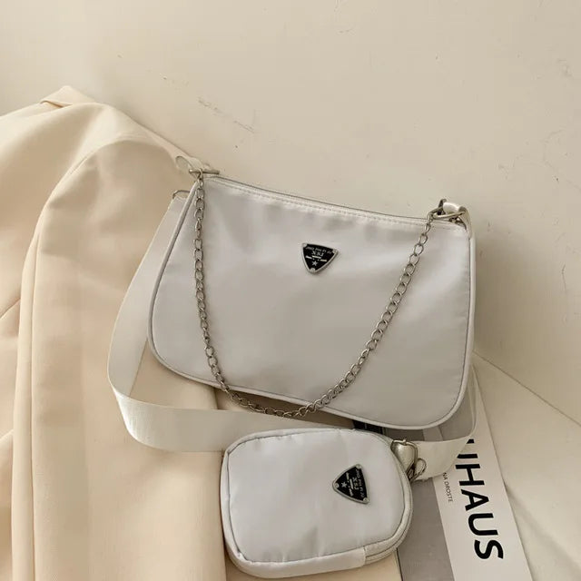 Retro Women Crossbody Bag Crescent Chain Underarm Shoulder Square Bag