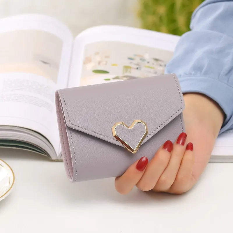 Engraved Kpop Heart Women's Wallet PU Leather Slim Female Purse