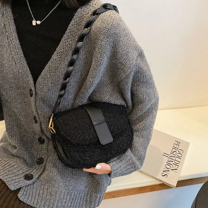Plush Shoulder Strap Saddle Bag for Women