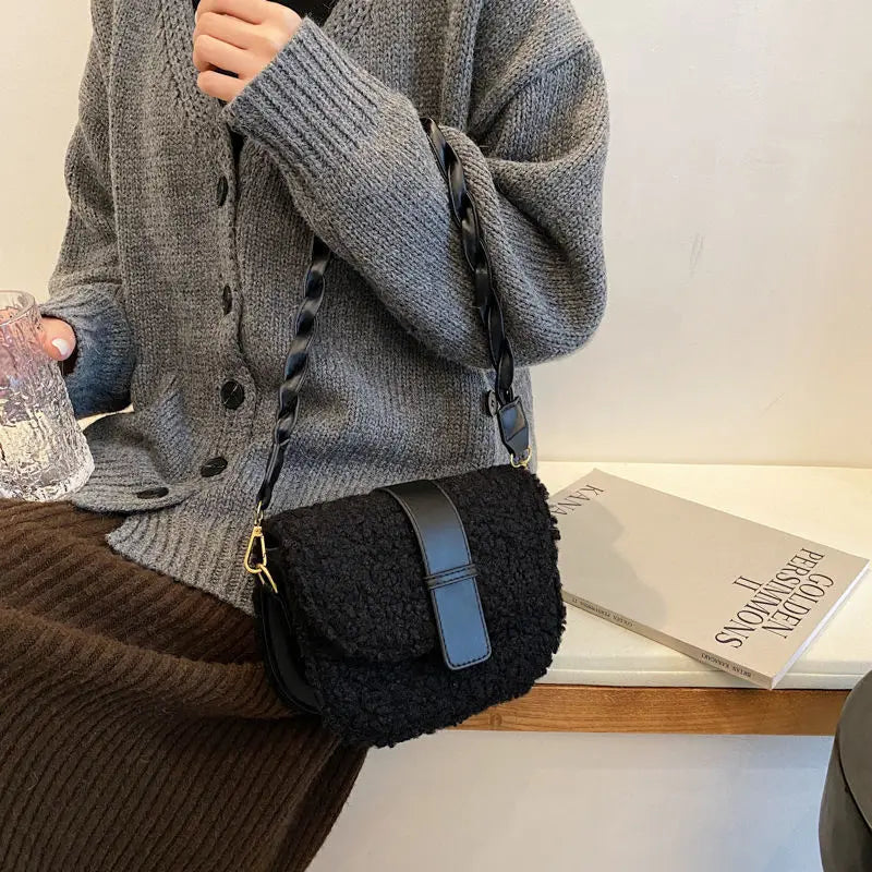 Plush Shoulder Strap Saddle Bag for Women