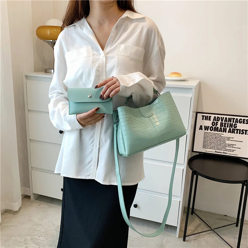 Crocodile Pattern Shoulder Bag Portable Bucket Bag