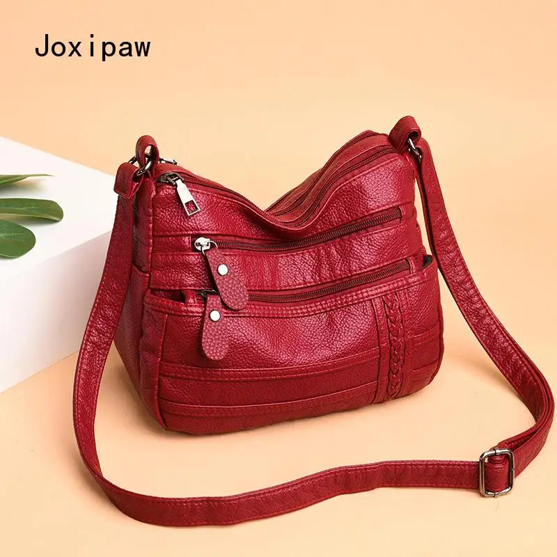Vintage Patchwork PU Leather Crossbody Bag for Women Girl