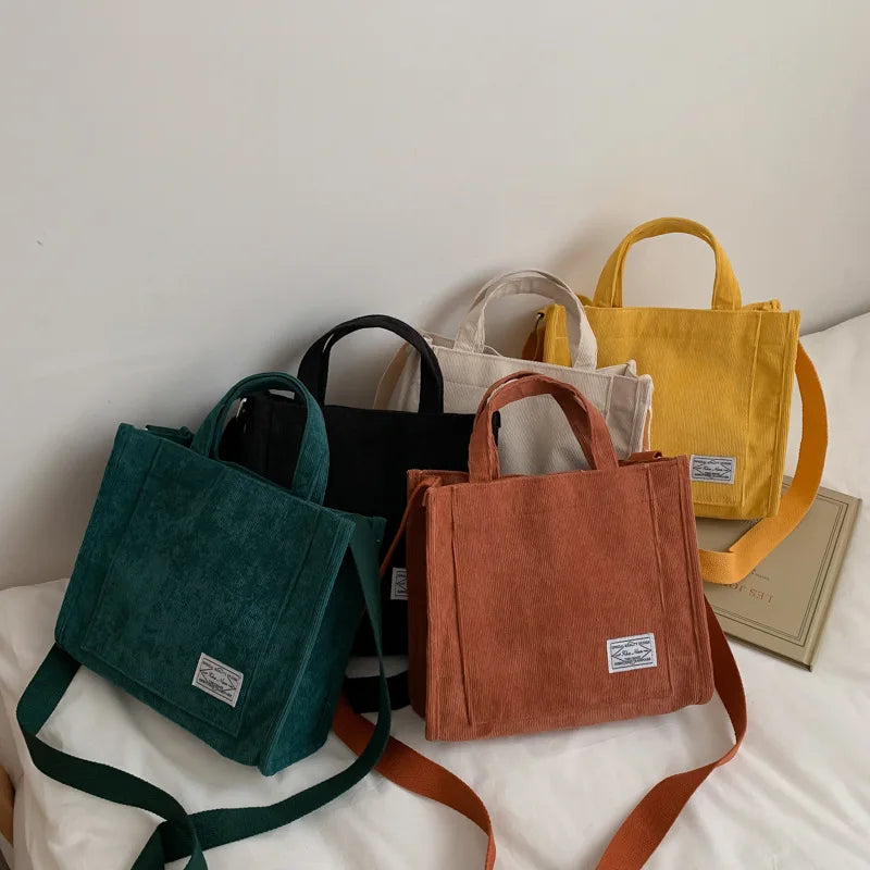 Retro Corduroy Tote Shoulder Bag
