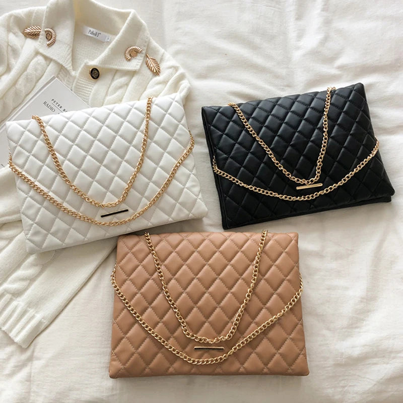 Spring Plaid PU Leather Crossbody Bag for Women Envelope Handbag