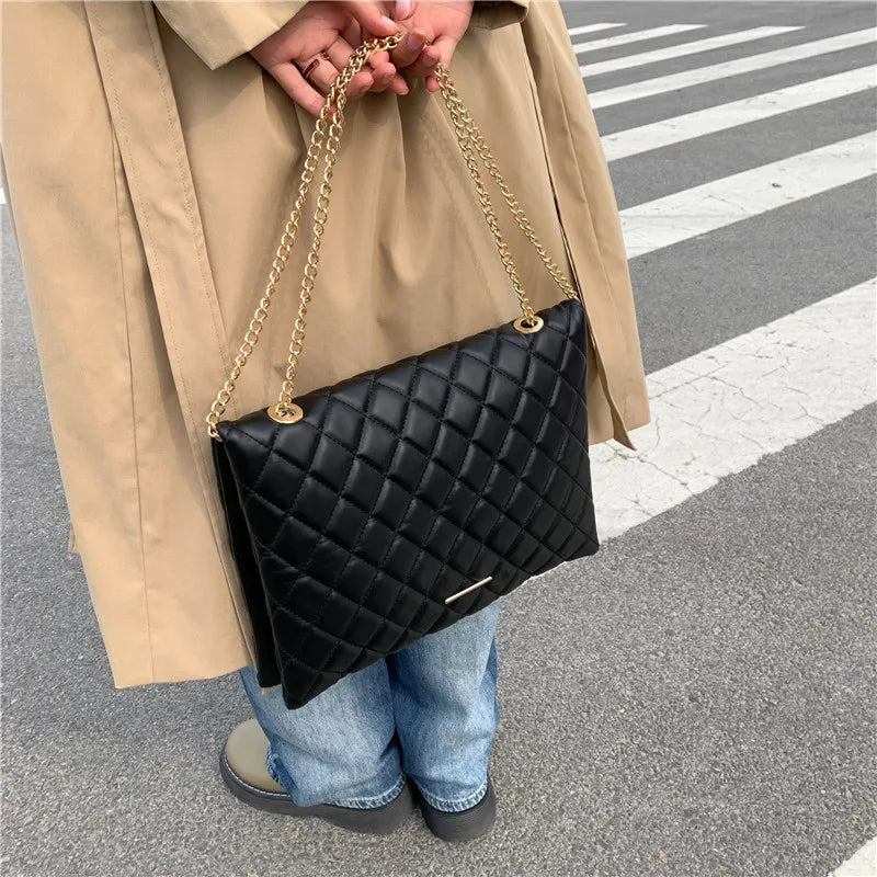 Spring Plaid PU Leather Crossbody Bag for Women Envelope Handbag