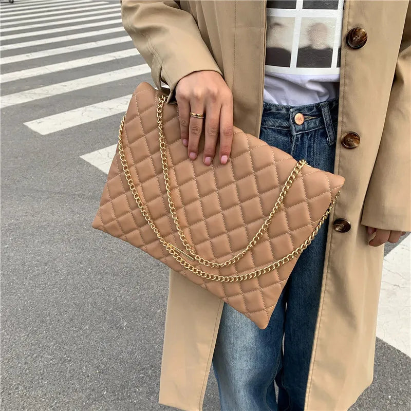Spring Plaid PU Leather Crossbody Bag for Women Envelope Handbag