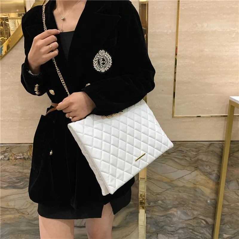 Spring Plaid PU Leather Crossbody Bag for Women Envelope Handbag