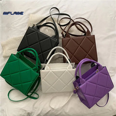 Spring Plaid Crossbody Bag PU Leather Top Handle Handbag