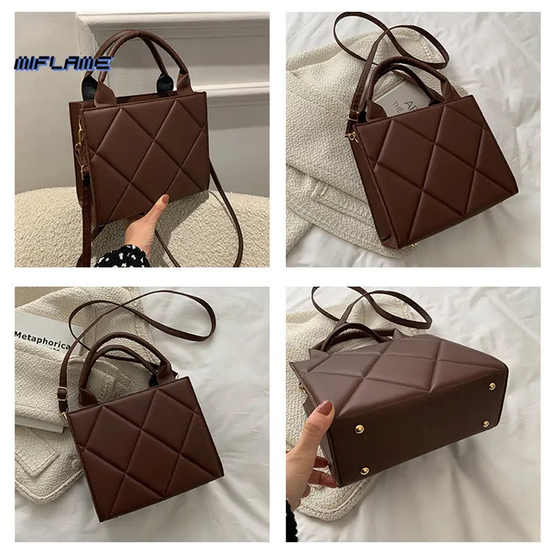 Spring Plaid Crossbody Bag PU Leather Top Handle Handbag