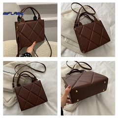 Spring Plaid Crossbody Bag PU Leather Top Handle Handbag