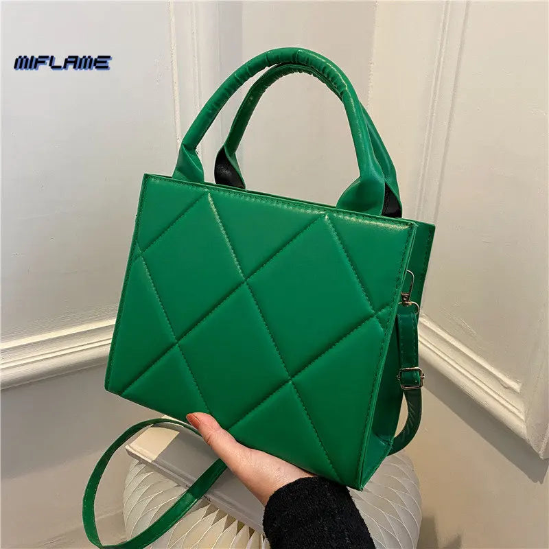 Spring Plaid Crossbody Bag PU Leather Top Handle Handbag
