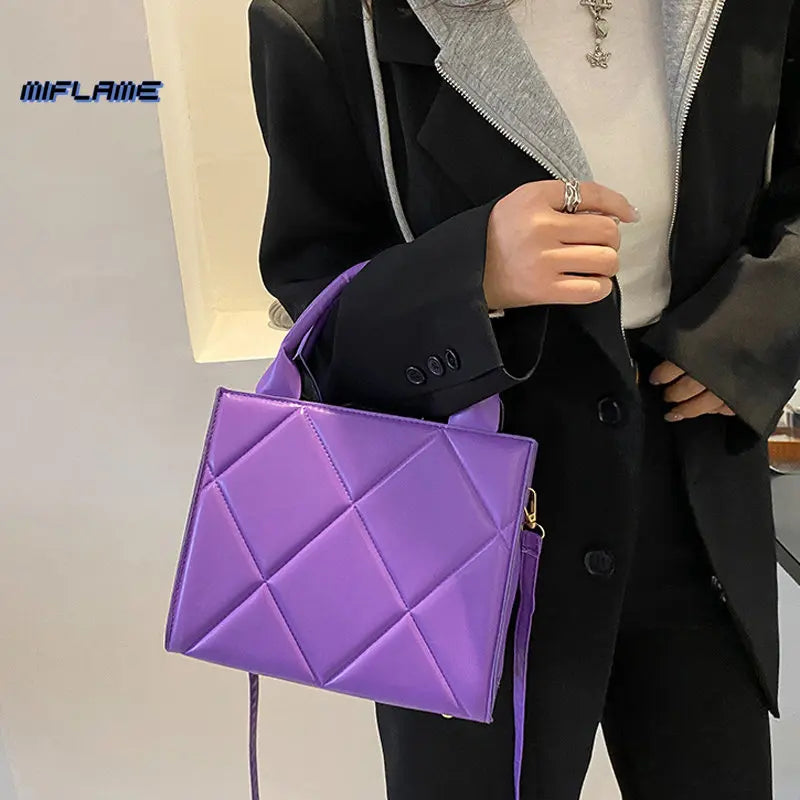 Spring Plaid Crossbody Bag PU Leather Top Handle Handbag