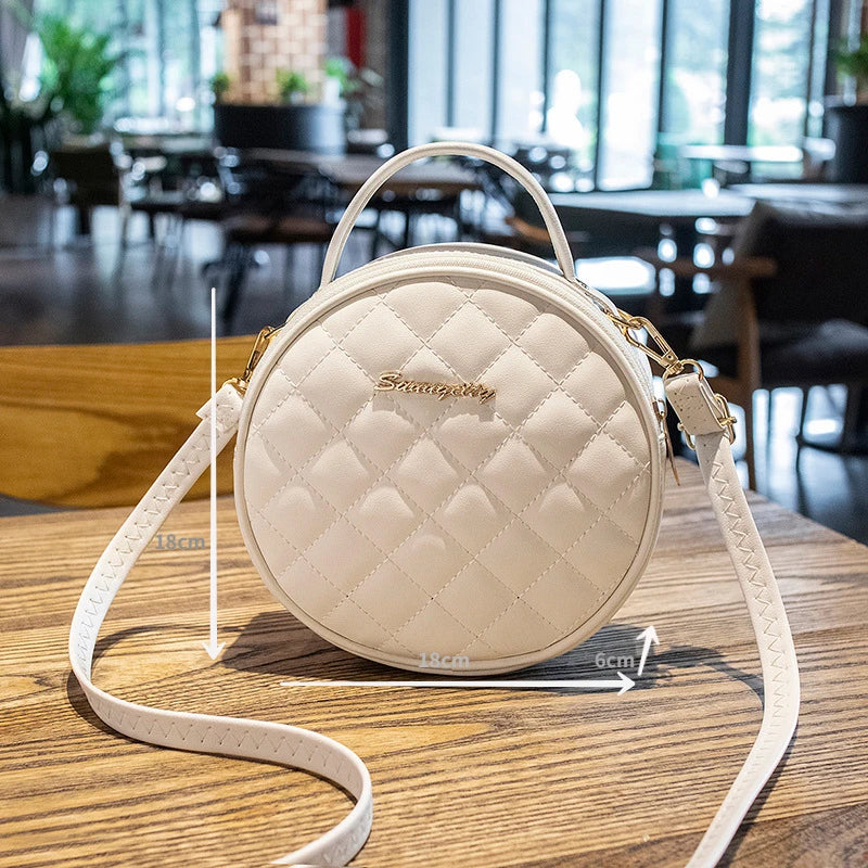 Rhombic Lattice Mini Round Bag with Hard Handle