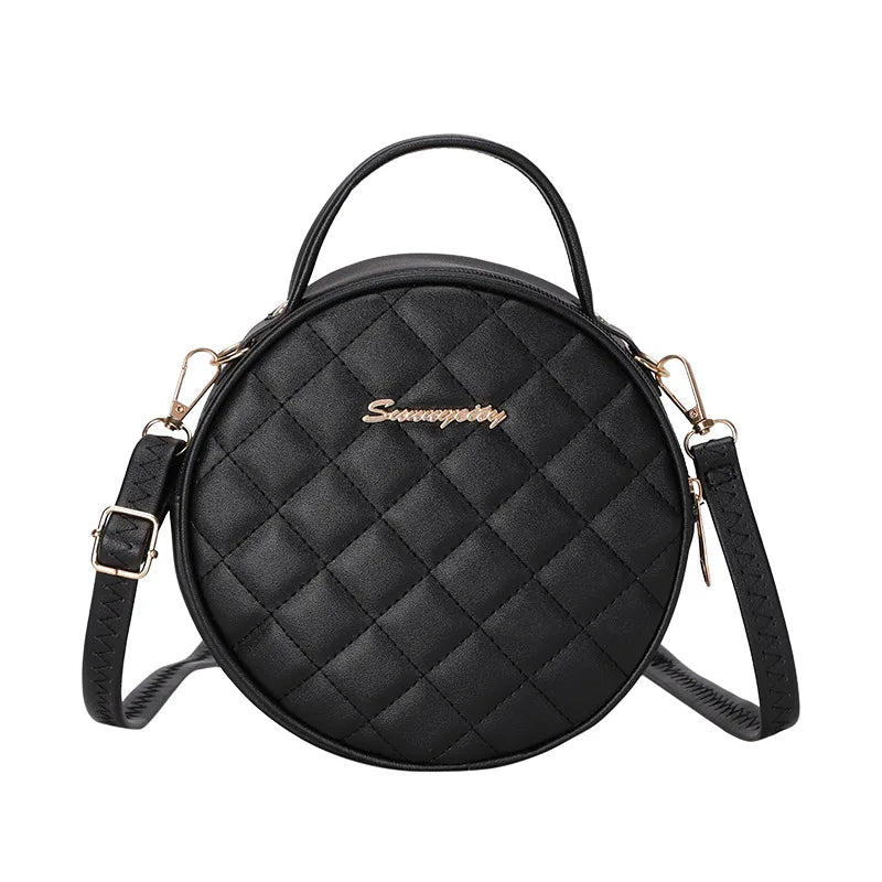 Rhombic Lattice Mini Round Bag with Hard Handle