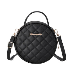 Rhombic Lattice Mini Round Bag with Hard Handle