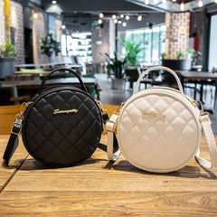 Rhombic Lattice Mini Round Bag with Hard Handle