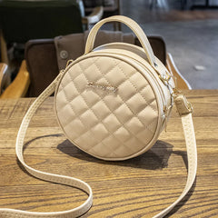 Rhombic Lattice Mini Round Bag with Hard Handle