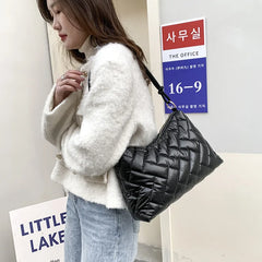 Plaid Women Shoulder Bag Nylon Down Cotton Ladies Handbags Casual Underarm Bags