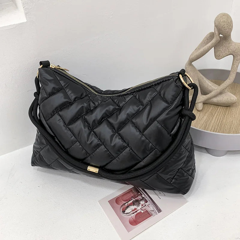 Plaid Women Shoulder Bag Nylon Down Cotton Ladies Handbags Casual Underarm Bags
