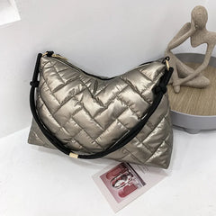 Plaid Women Shoulder Bag Nylon Down Cotton Ladies Handbags Casual Underarm Bags