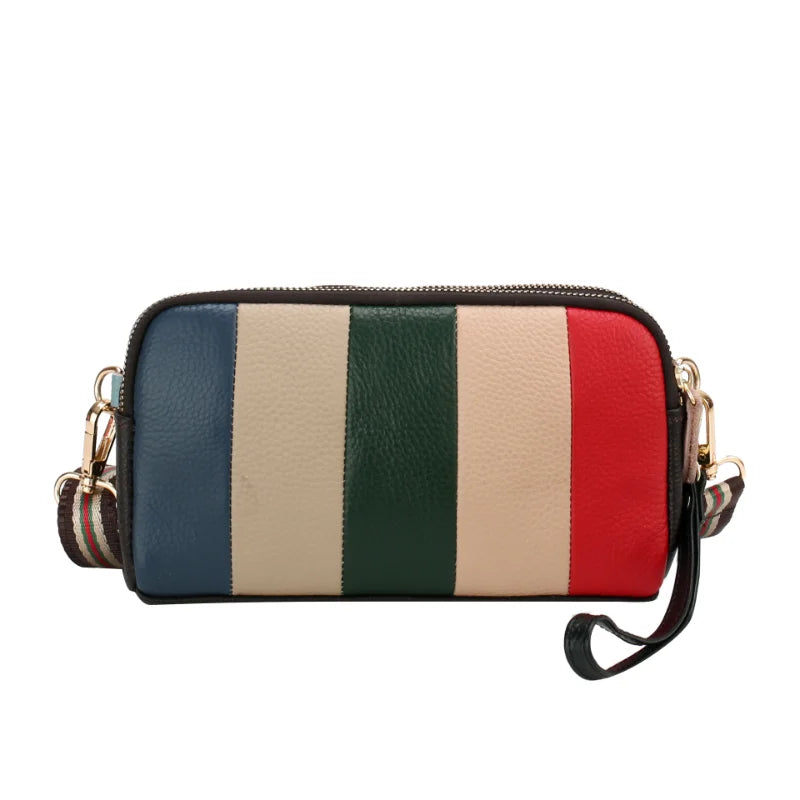 Tri Mosaic Stripe Shoulder Bag for Women Messenger Crossbody Handbag
