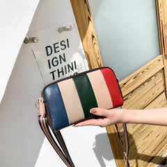 Tri Mosaic Stripe Shoulder Bag for Women Messenger Crossbody Handbag