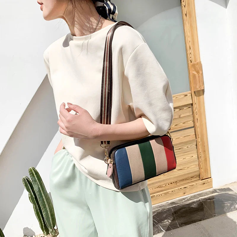 Tri Mosaic Stripe Shoulder Bag for Women Messenger Crossbody Handbag
