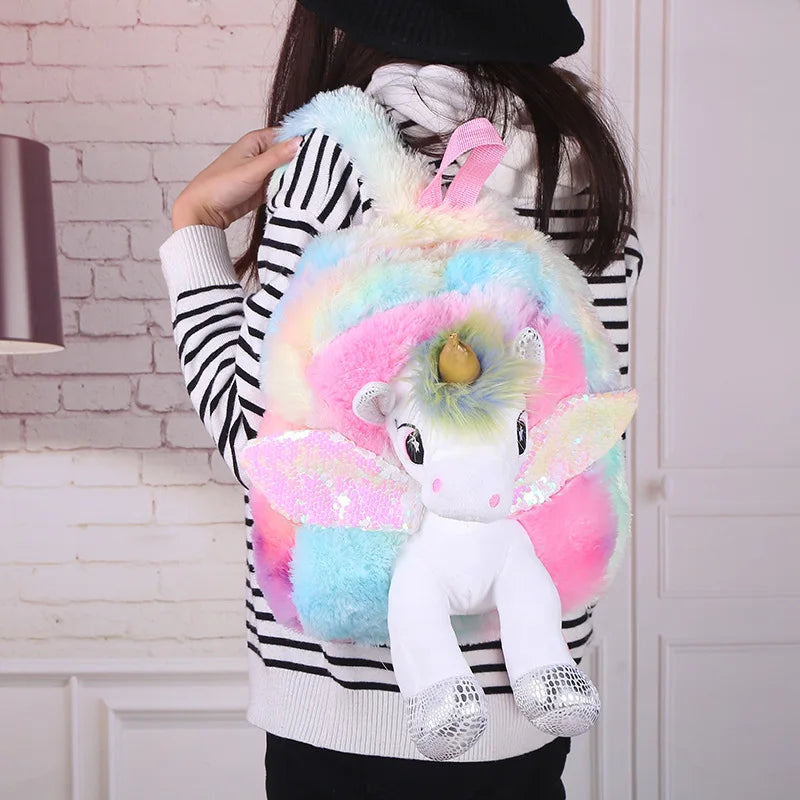 Unicorn School Backpack for Kids Plush Bookbag 1-6 Years